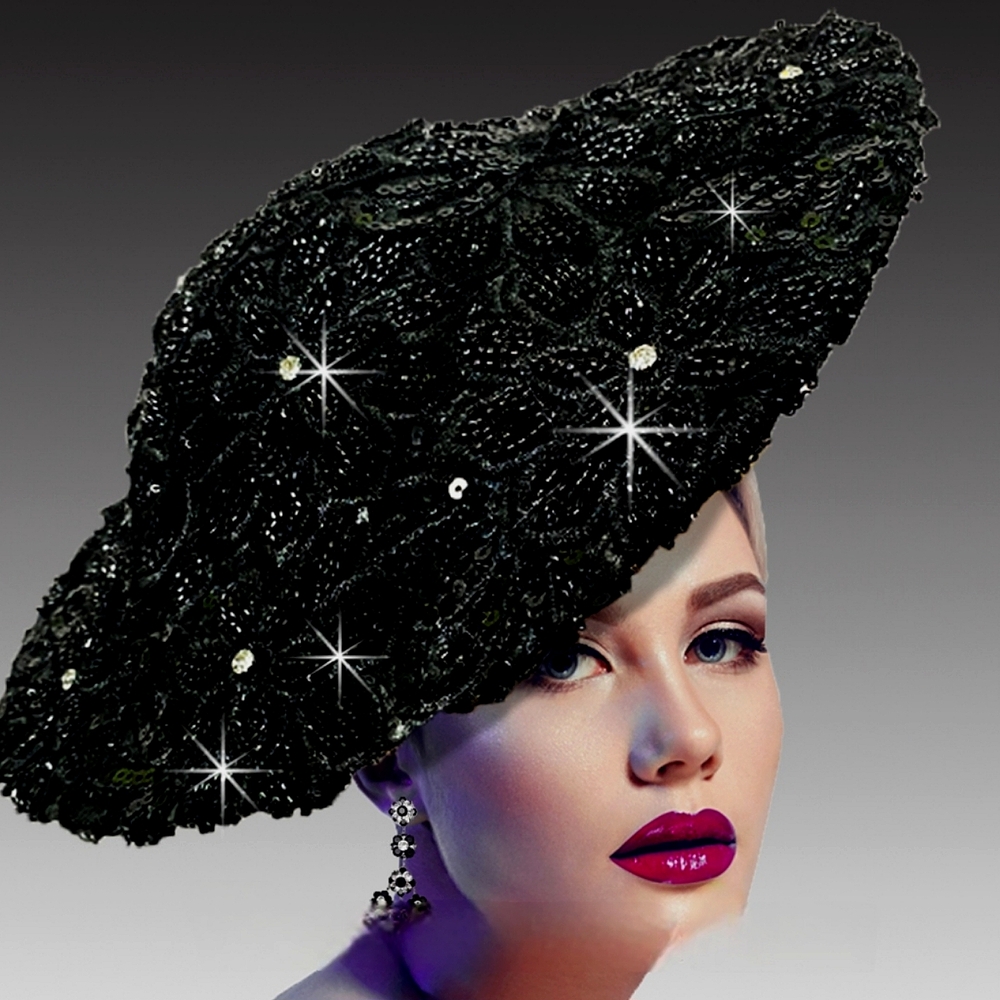 Exquisite Black Couture Jeweled Rhinestone Embellished Fascinator Hat NWT